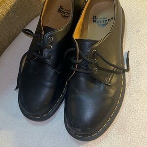 Dr. Martens Black Leather Oxfords with Yellow Stitching